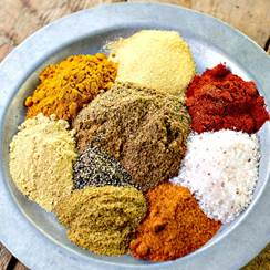 A plate of spices on a wood surface

AI-generated content may be incorrect.